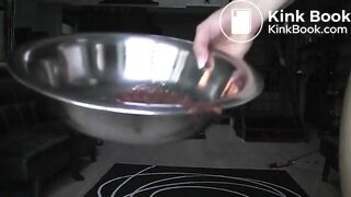 Lady takes a red dump