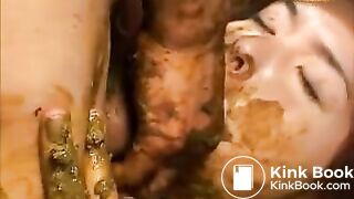 Japanese lovers sucking and fucking in shit