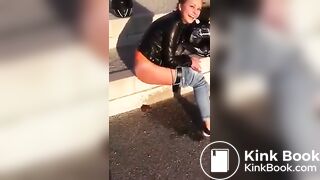 Drunk girl pissing and shitting on the street