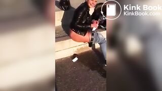 Drunk girl pissing and shitting on the street