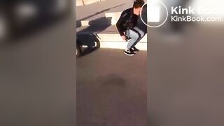 Drunk girl pissing and shitting on the street