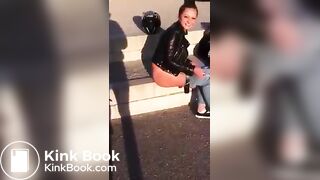 Drunk girl pissing and shitting on the street