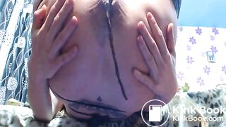 Sexy brunette pushing out a lot of shit!!