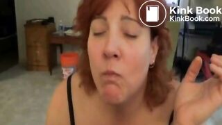 fat slave wife swallows huge turd from hubby's hole