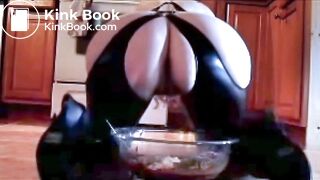 Chick in sexy outfit makes brownies