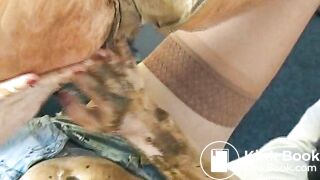 pretty brunette packs panties and makes a BIG mess