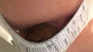 Shitting in panties over toilet