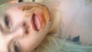 Young blonde swallowing her shit