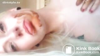 Young blonde swallowing her shit