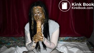 Scat smearing and dildo blowjob