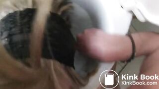 slave swallows scat from toilet while being boned