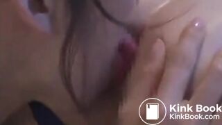 Two babes in swimsuits trying lesbian scat sex for the first time