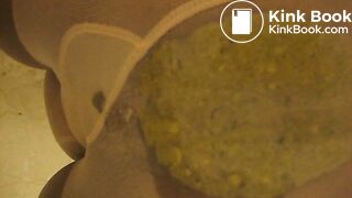 Latina shitting and peeing in white pantyhose