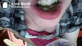 Lovely crossdresser masturbates with a poop in his mouth
