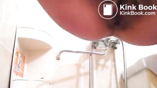 Huge turds fall from her small asshole