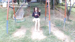 Cutie in Pigtails poops on a swing