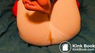 blonde woman releases shitty enema in pantyhose