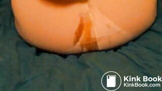 blonde woman releases shitty enema in pantyhose