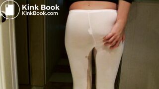 Sexy hottie poops her white pantyhose