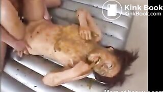 Cute Japanese girl eats shit while being fucked