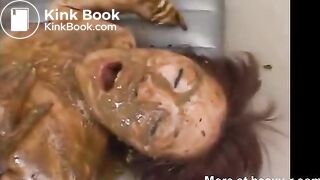 Cute Japanese girl eats shit while being fucked