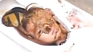 Lots of filthy crap for japanese toilet girl