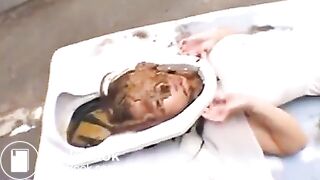 Lots of filthy crap for japanese toilet girl