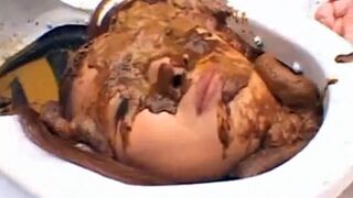 Asian babes have fun with warm shit