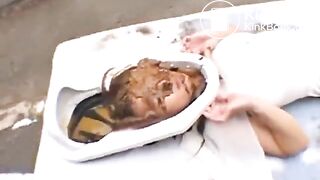 Asian babes have fun with warm shit