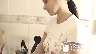 Lazy girlfriend pooping in the kitchen