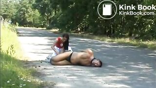 Nasty German scat mistress and her male slaves