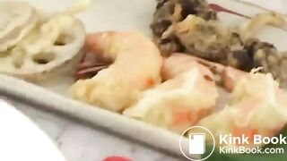 Japanese girl eating meat and shit