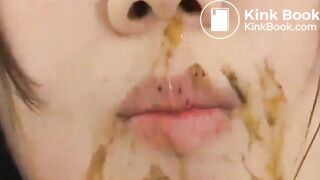 Japanese girl eating meat and shit