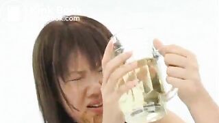 Japanese girl eating meat and shit