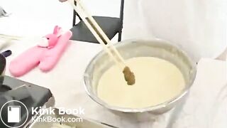 Japanese girl eating meat and shit