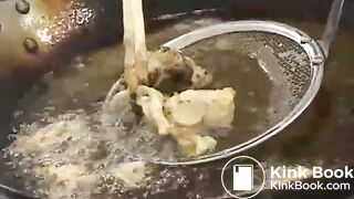 Japanese girl eating meat and shit