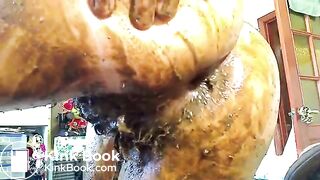 Russian slut sticks cucumber up ass and then eats it