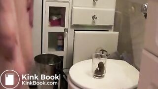 Girl fills up a glass with her poo
