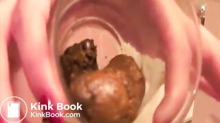 Girl fills up a glass with her poo