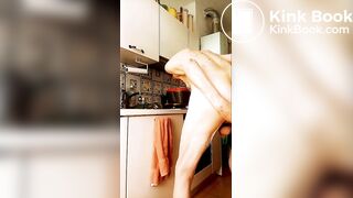 nude with a golden string shitting