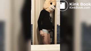 Twink in mask shits in his underwear