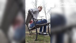 Twink Shitting on a Public Bench by the Road