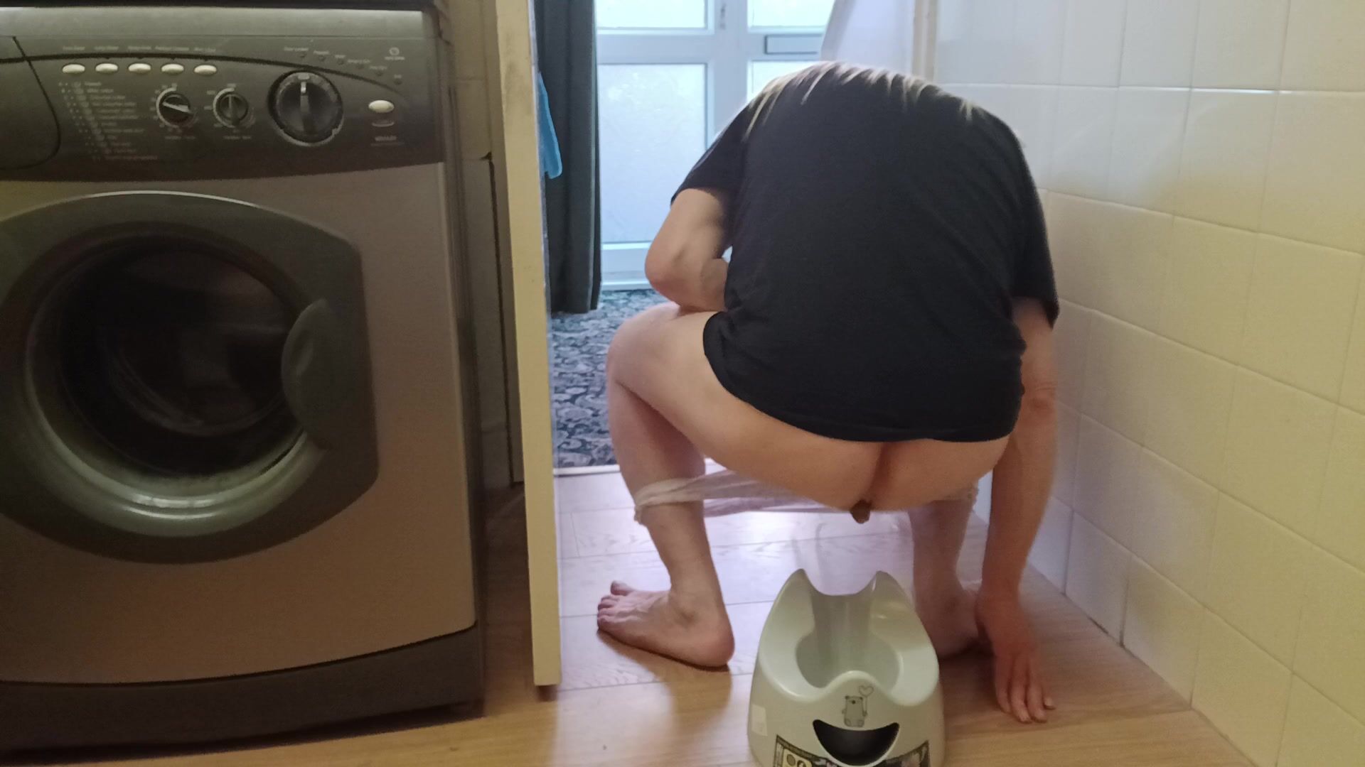 Crossdresed As Adult Baby Blond Girl Pooping On The Baby Potty