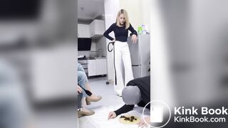 Three chinese mistress feeding slave