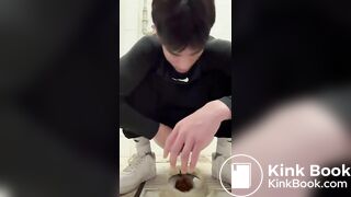 Handsome Chinese Guy Squat Toilet Shit