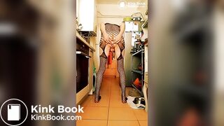 crossdressing with red wig and black laces