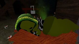 An Ogre Woman destroys the toilet