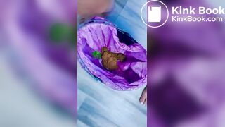redhead poops in a trashcan