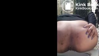 Big booty girl spreads ass pushing big turds on toilet
