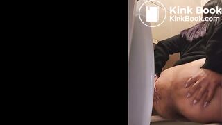 Big booty girl spreads ass pushing big turds on toilet